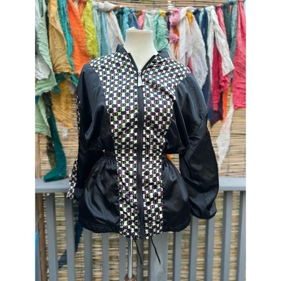 Jackets & Blazers - Vintage 80s Aero Dynamics Satin Windbreaker Jacket Geometric Print M